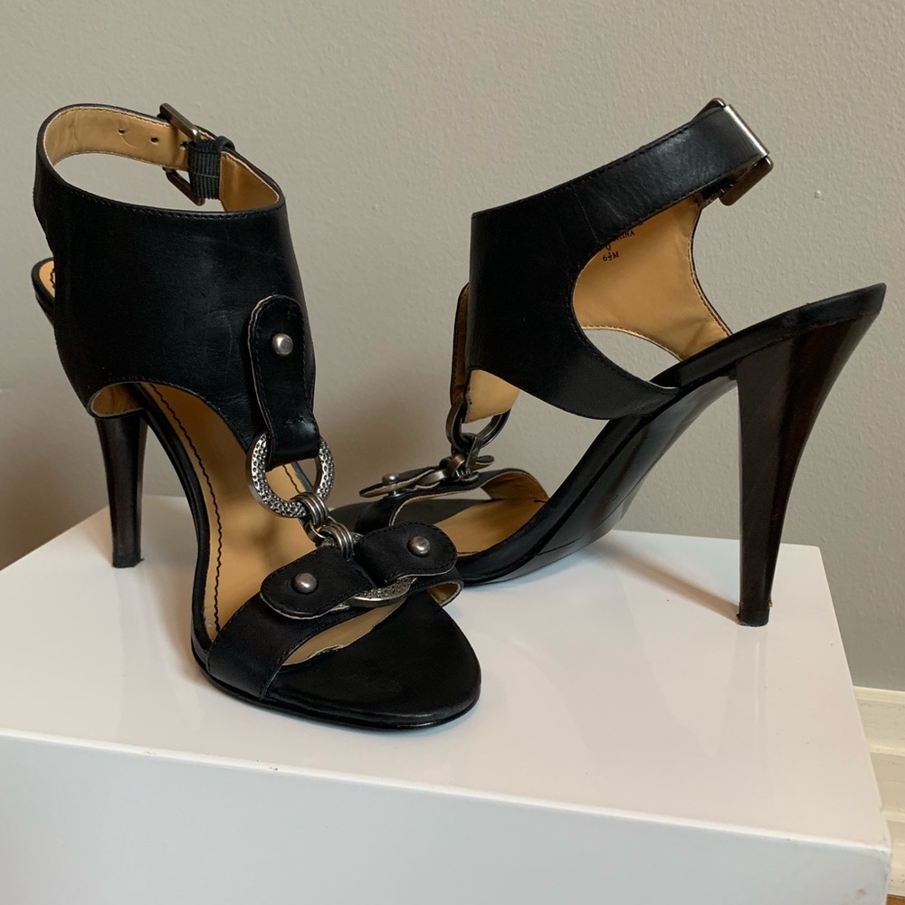 Nine West Strappy Black Leather Heals